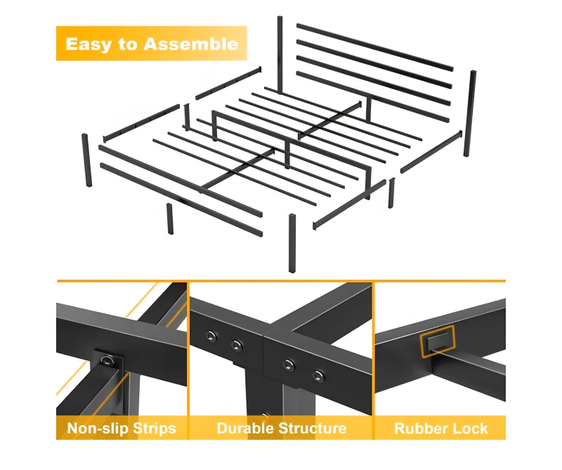 Queen Size Metal Bed Frame - Black - photo 4