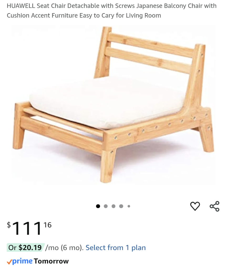(New) HUAWELL Japanese Balcony Chair with Cushion