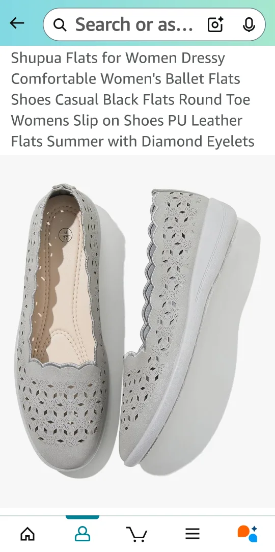 Shupua Women's Grey Flats with Diamond Eyelets - Size 8 thumbnail