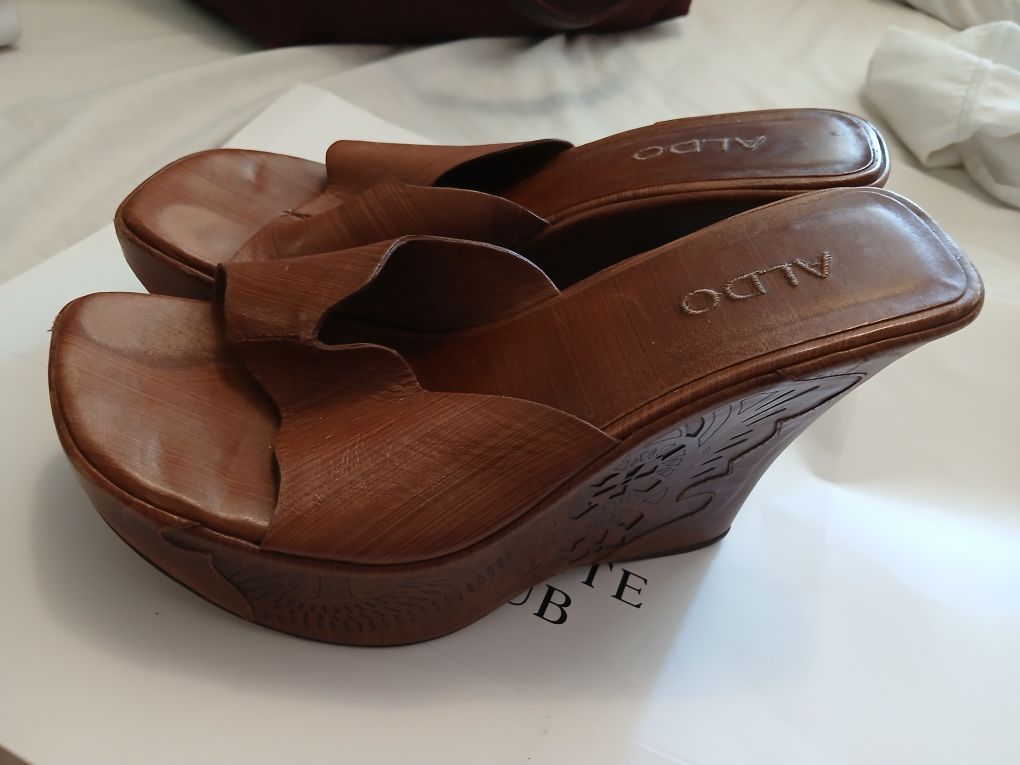 Aldo Brown Leather Wedge Sandals - Size 7