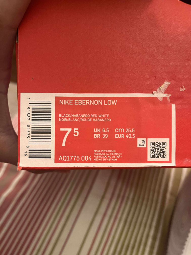 Nike Ebernon Low Black/Red Size 7.5
