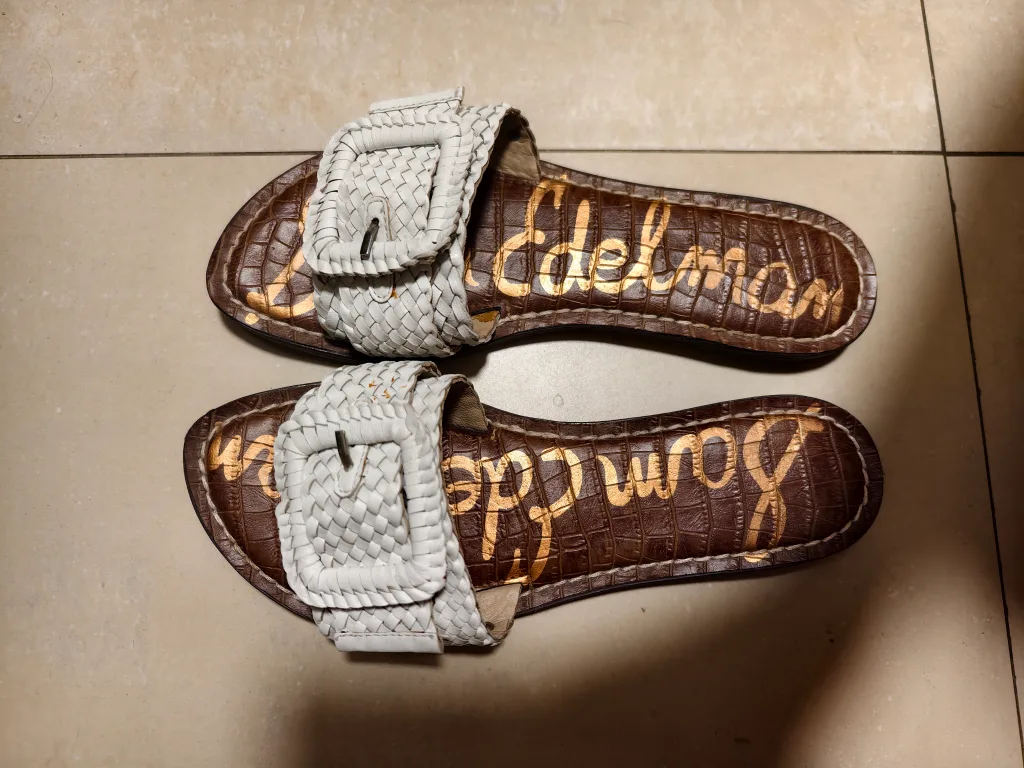Sam Edelman White Woven Buckle Slides thumbnail