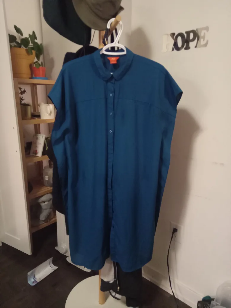 Joe Fresh Teal Button-Up Dress - Size L thumbnail