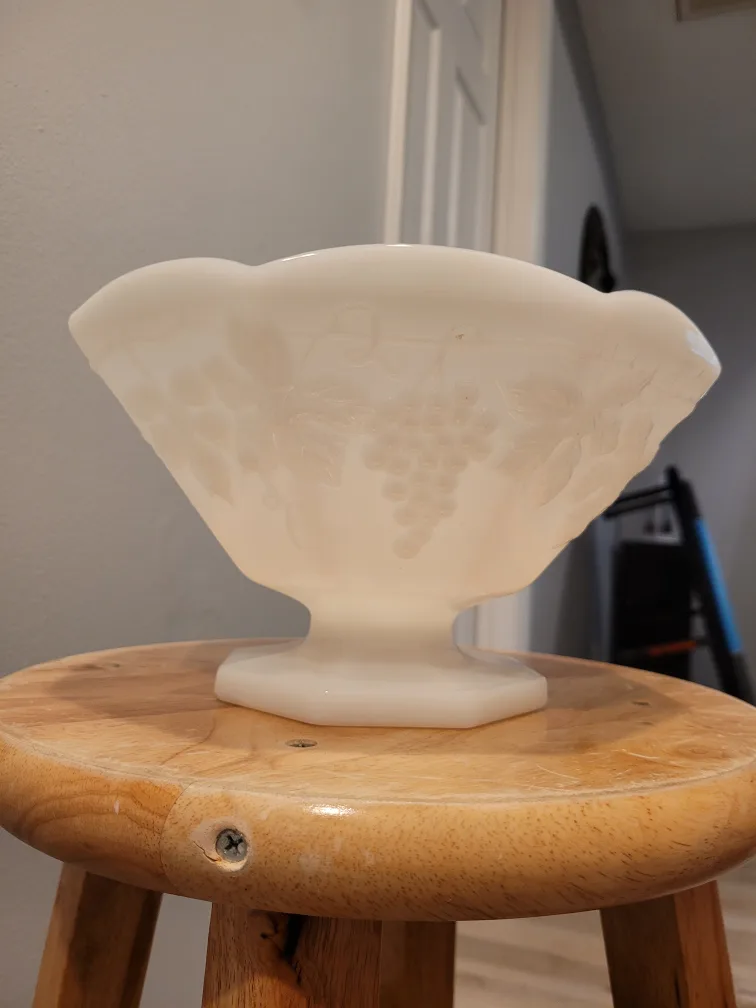 Vintage Milk Glass Compote Bowl with Grape Design image indicator(3)
