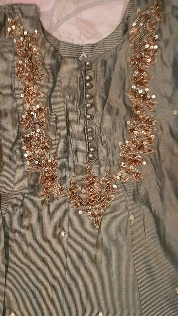 Green Embroidered Dress with Pants & Dupatta