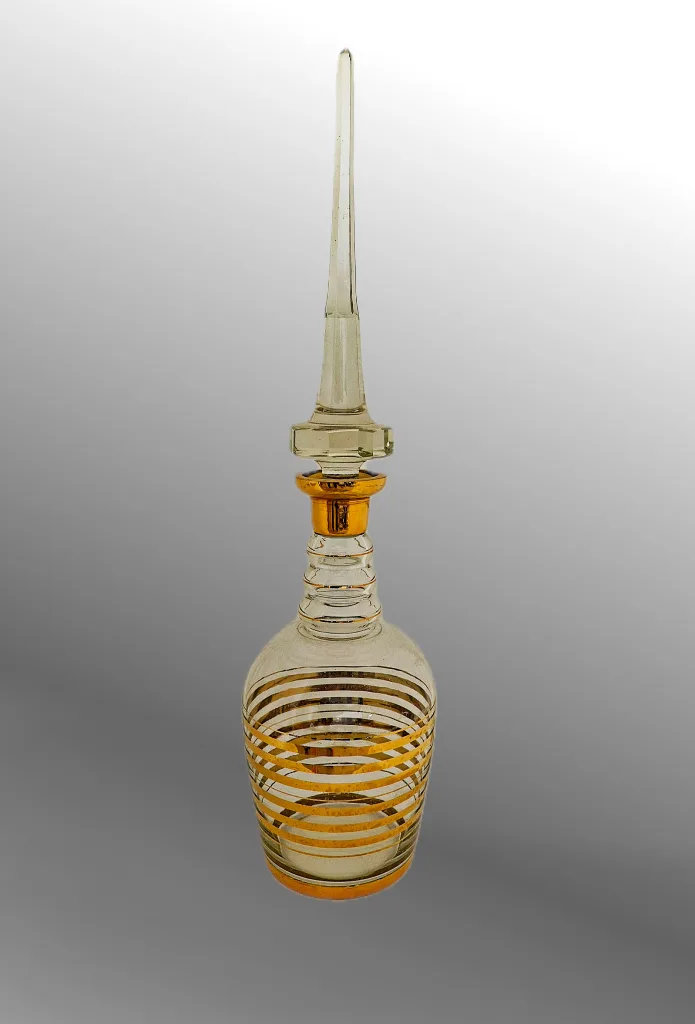 Vintage Glass Decanter with Gold Bands thumbnail
