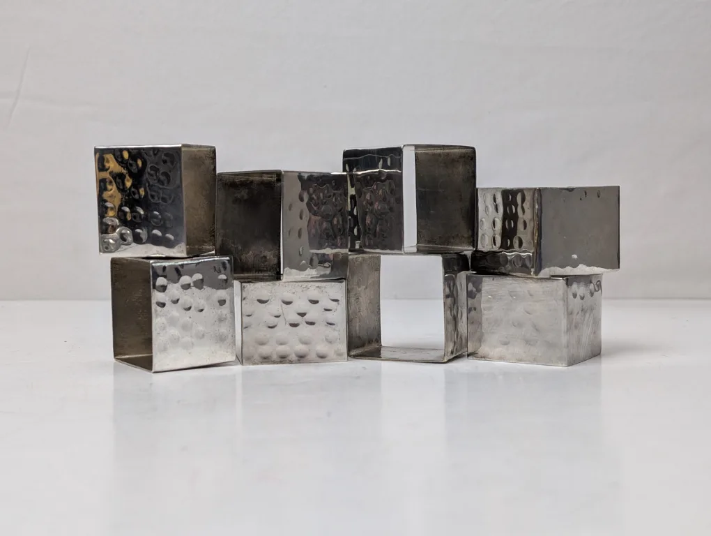 Chrome Plated Napkin Ring Cubes ~ Square ~ Set of Eight thumbnail