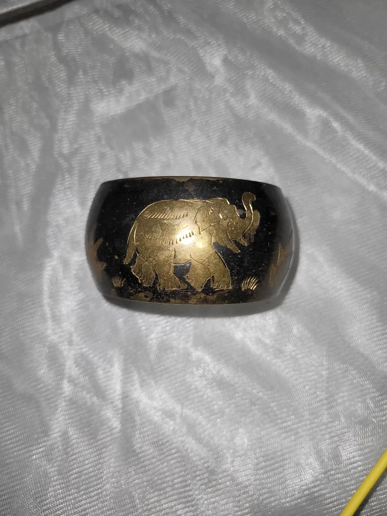 Elephant (inlay) Brass Bangle Bracelet 🇨🇦 thumbnail