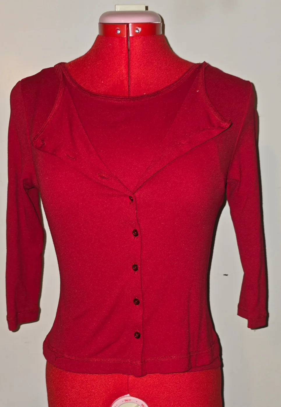 Red 3/4 Sleeve Button-Up Top thumbnail