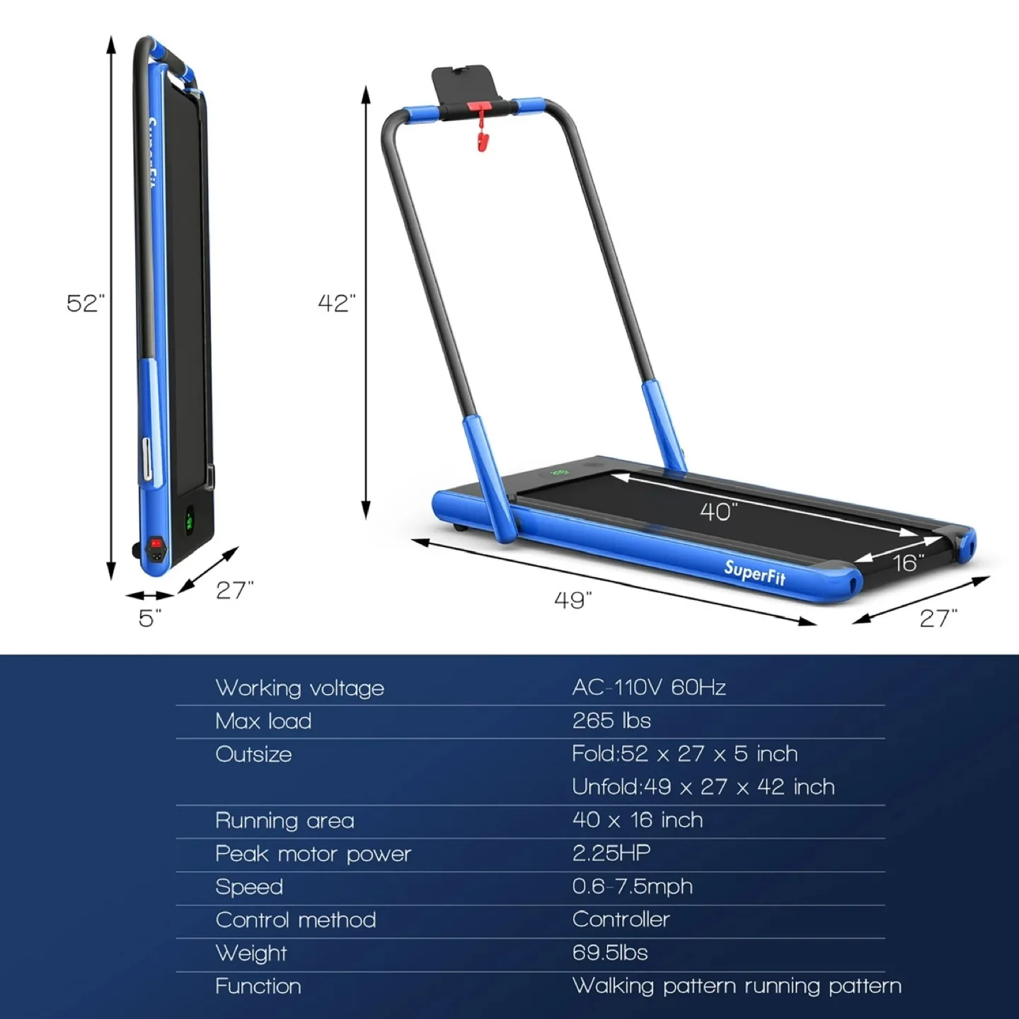 SuperFit Foldable Treadmill - Compact & Easy Storage image indicator(2)