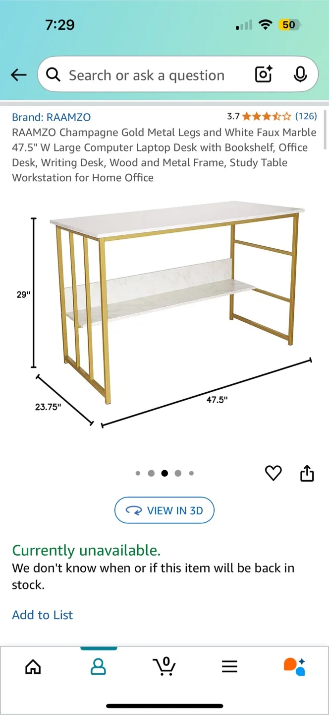 Desk - Gold Legs, White Faux Marble Top thumbnail
