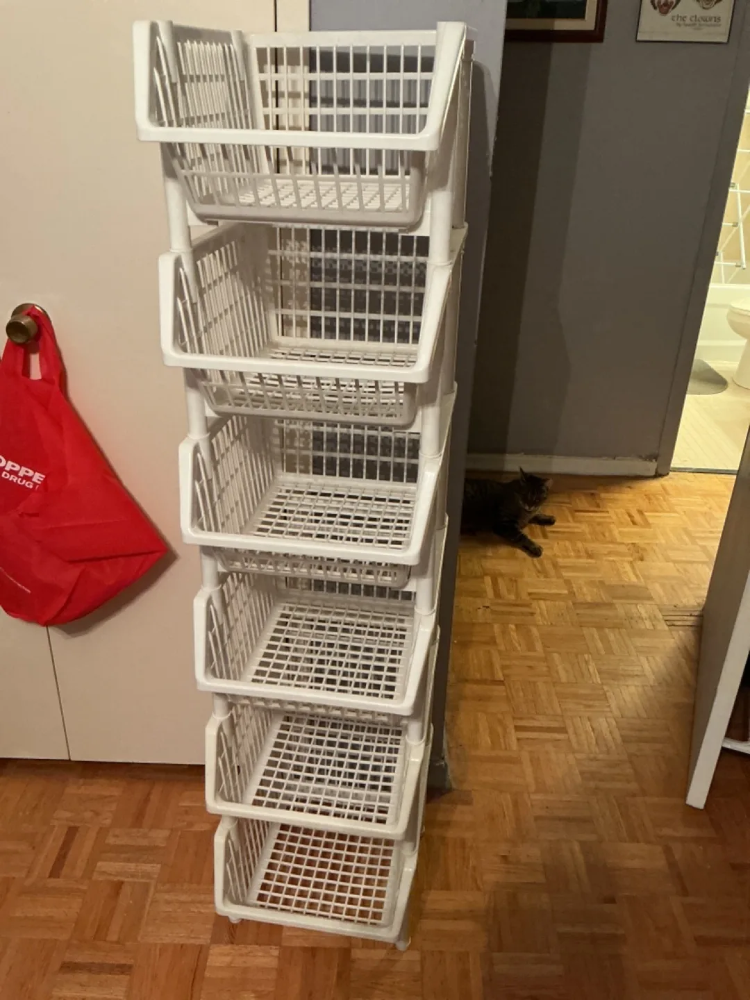 White Stackable Basket Tower Storage thumbnail
