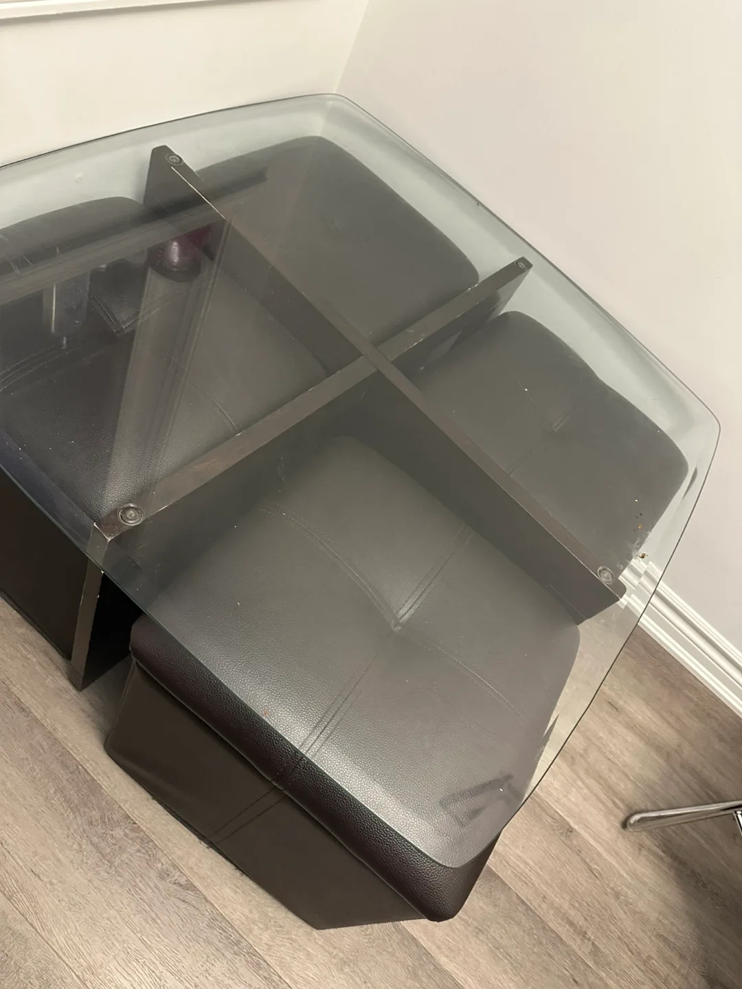 Glass Top Coffee Table with 4 Ottomans thumbnail