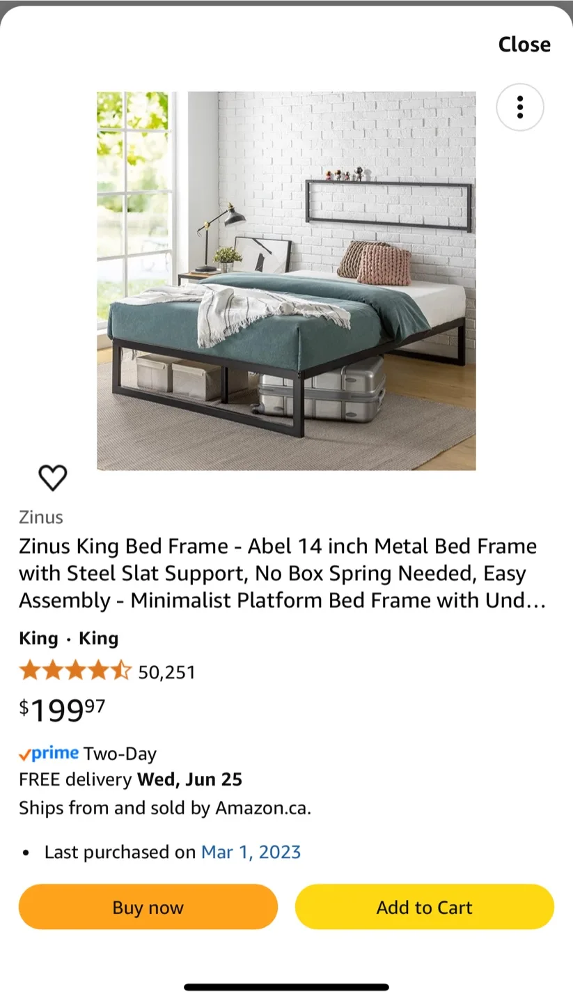 King Bed Frame - 14 inch Metal thumbnail