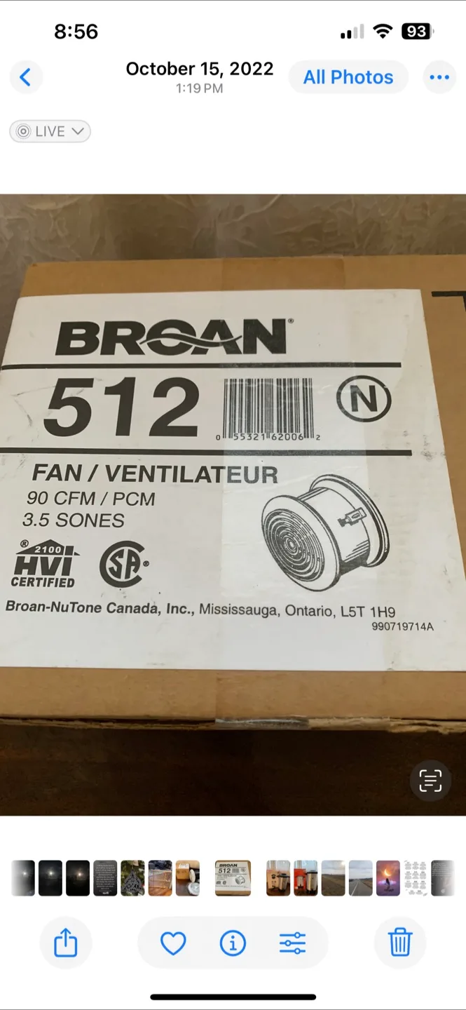 Broan 512 Fan/Ventilateur - New in Box thumbnail