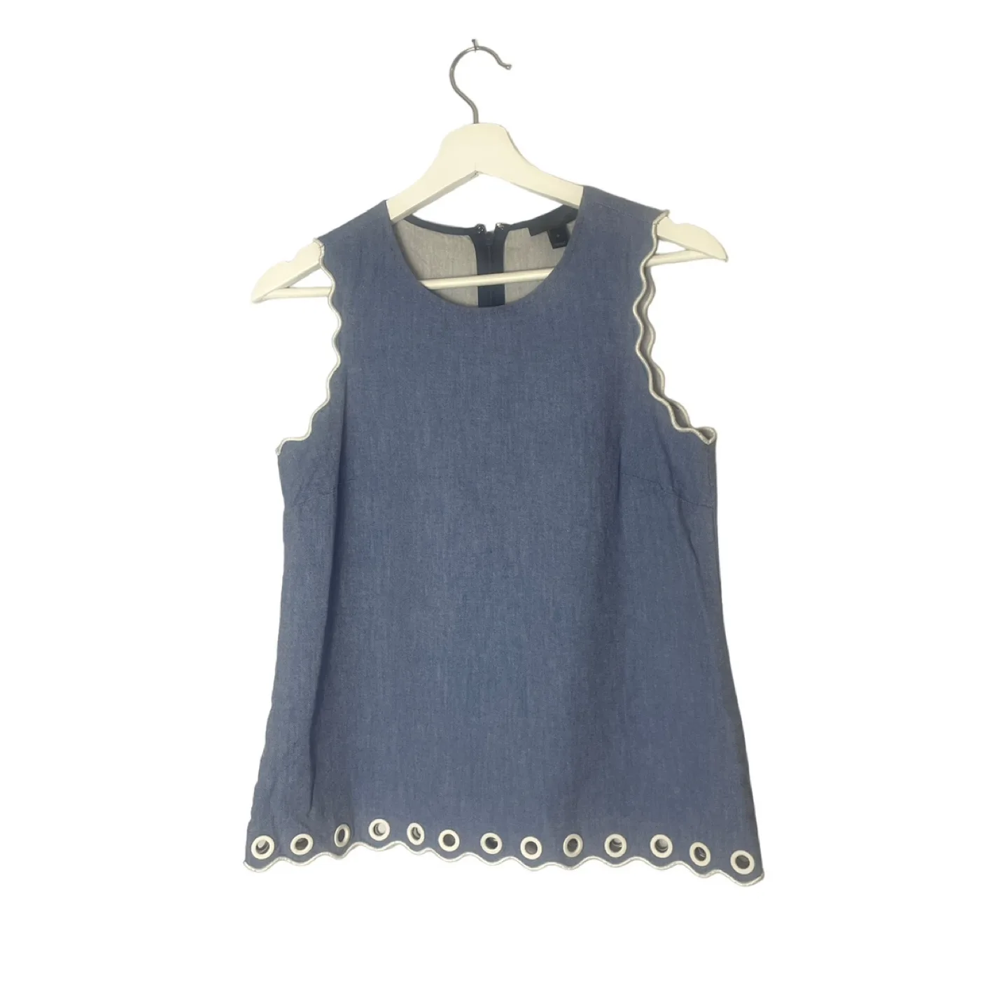 J. Crew Blue Scalloped Top with Grommets Size 0 image indicator(3)