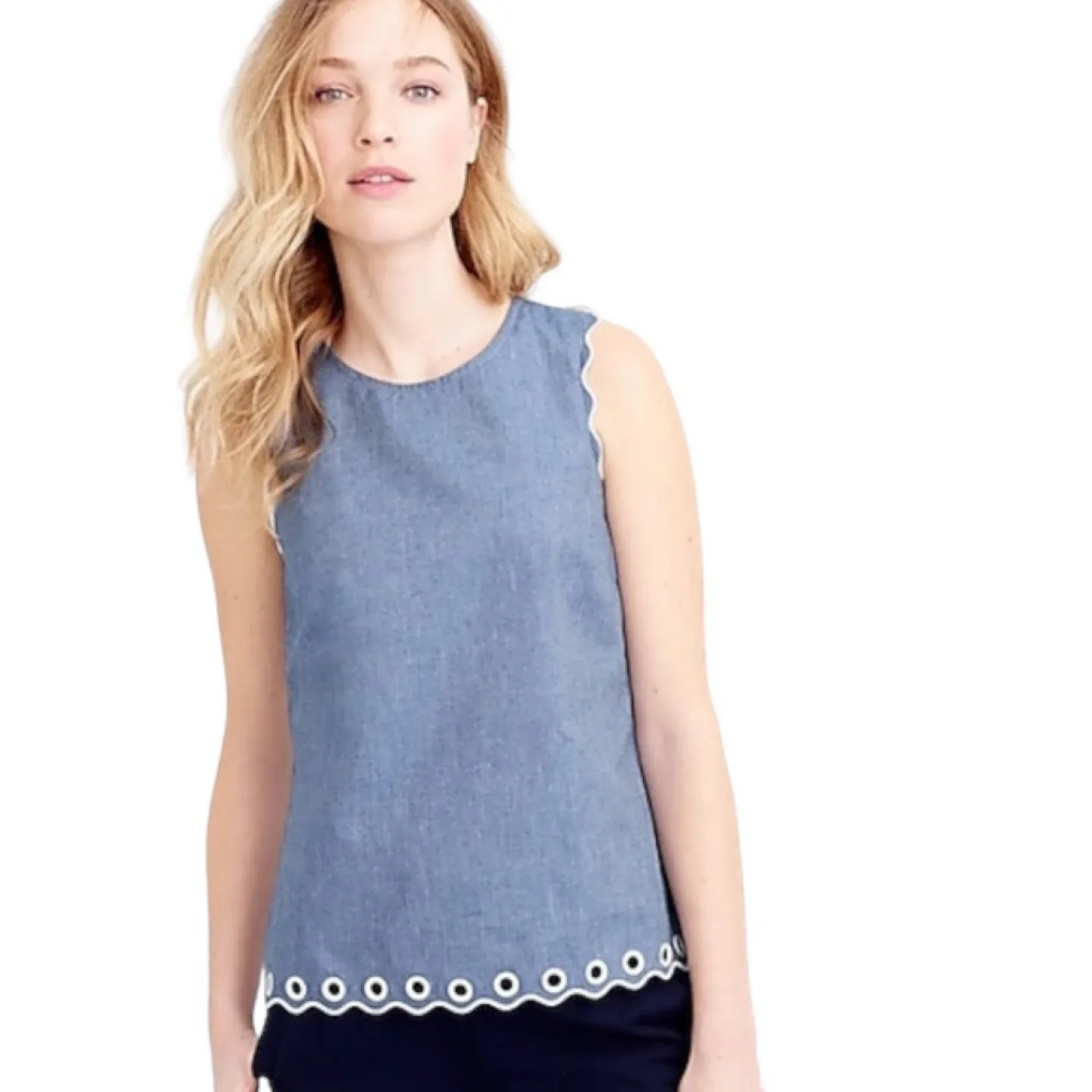 J. Crew Blue Scalloped Top with Grommets Size 0 thumbnail