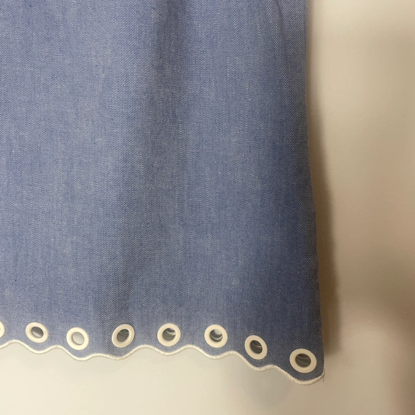 J. Crew Blue Scalloped Top with Grommets Size 0 image indicator(6)