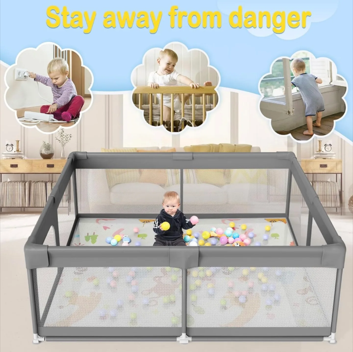 Grey Baby Playpen - 48x48 inches image indicator(4)