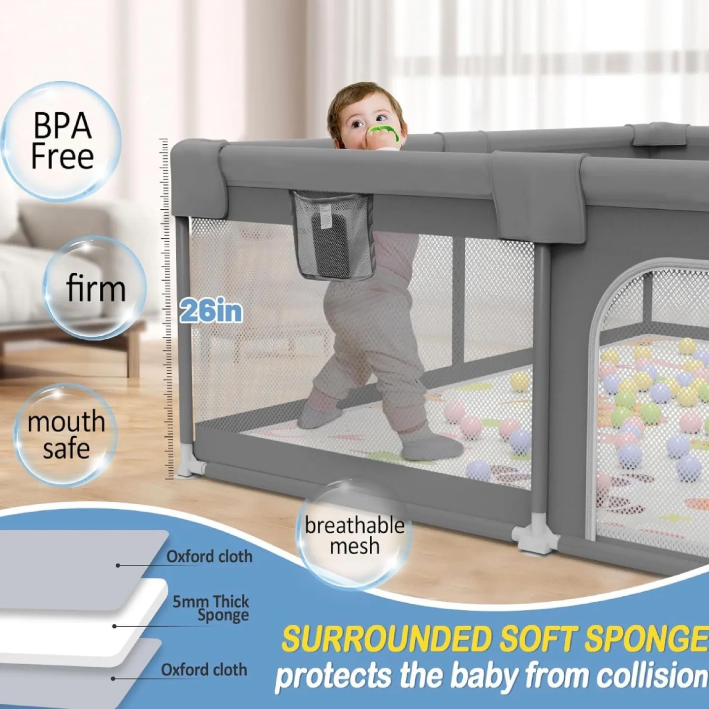 Grey Baby Playpen - 48x48 inches image indicator(3)