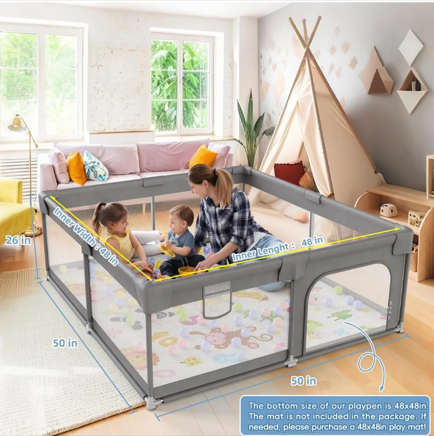 Grey Baby Playpen - 48x48 inches image indicator(2)