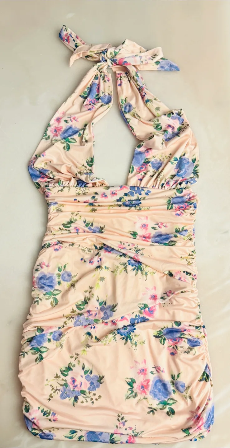 Zara Floral Halter Dress - Size M thumbnail