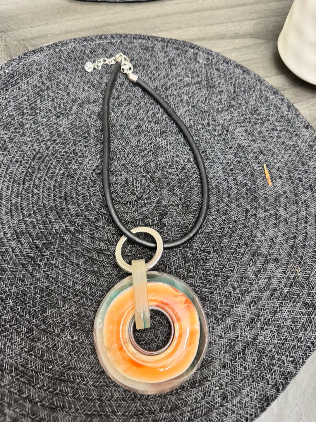 Statement Necklace - Orange, Clear, Silver thumbnail