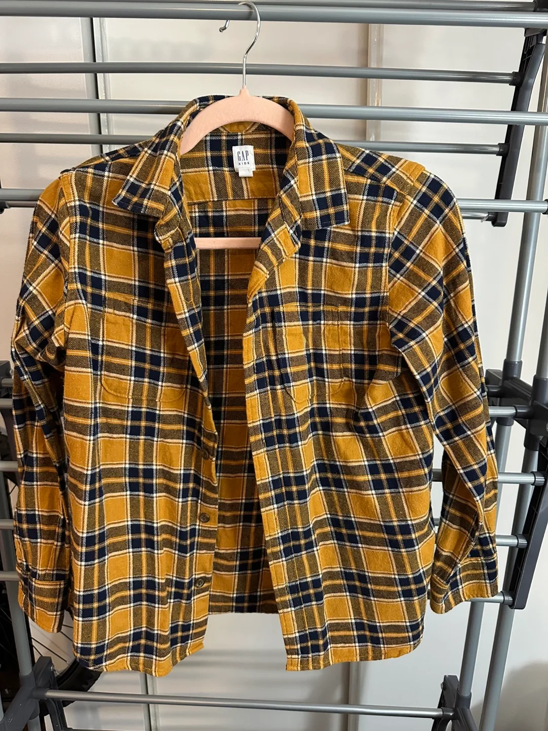 Gap Flannel Shirt - Mustard & Navy Plaid (boys) thumbnail