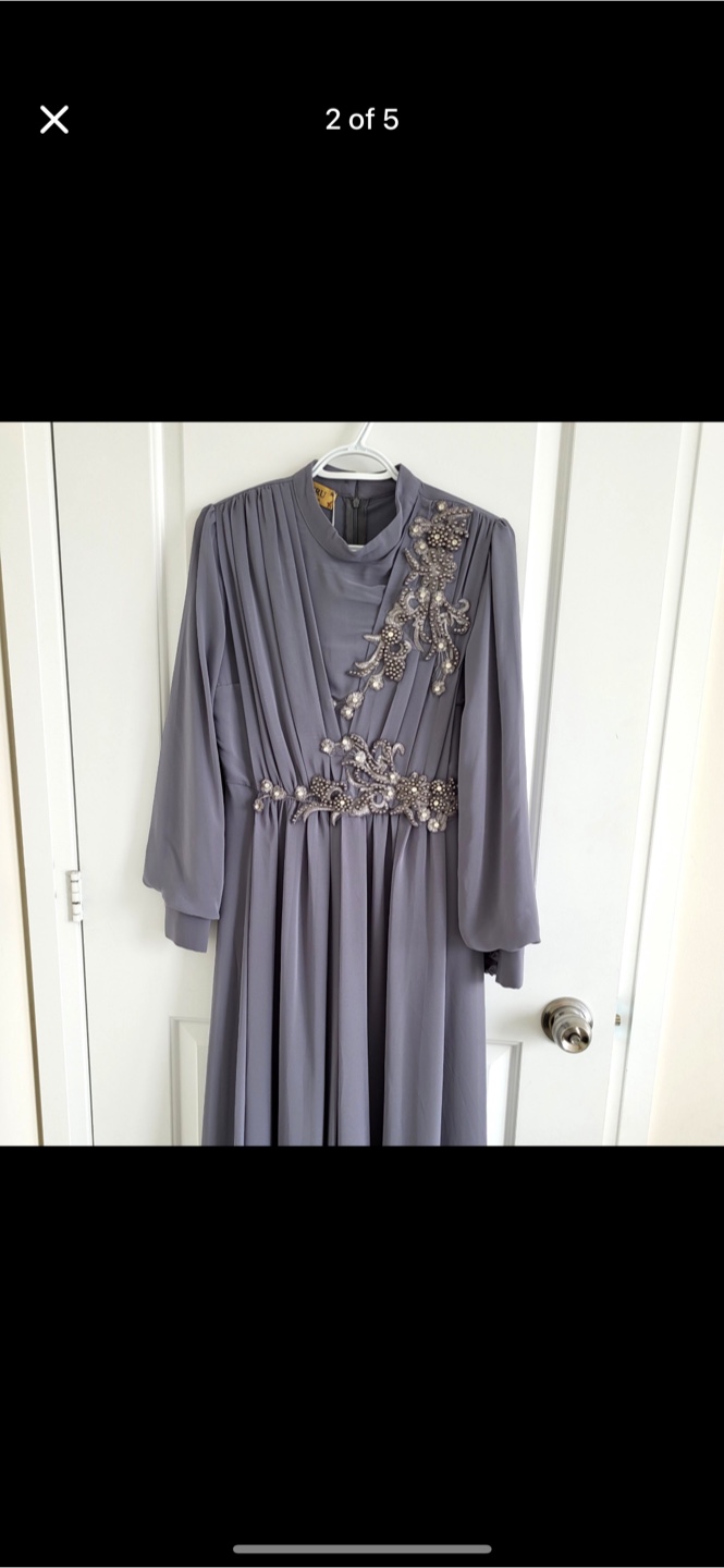 Grey Embellished Long Sleeve Dress