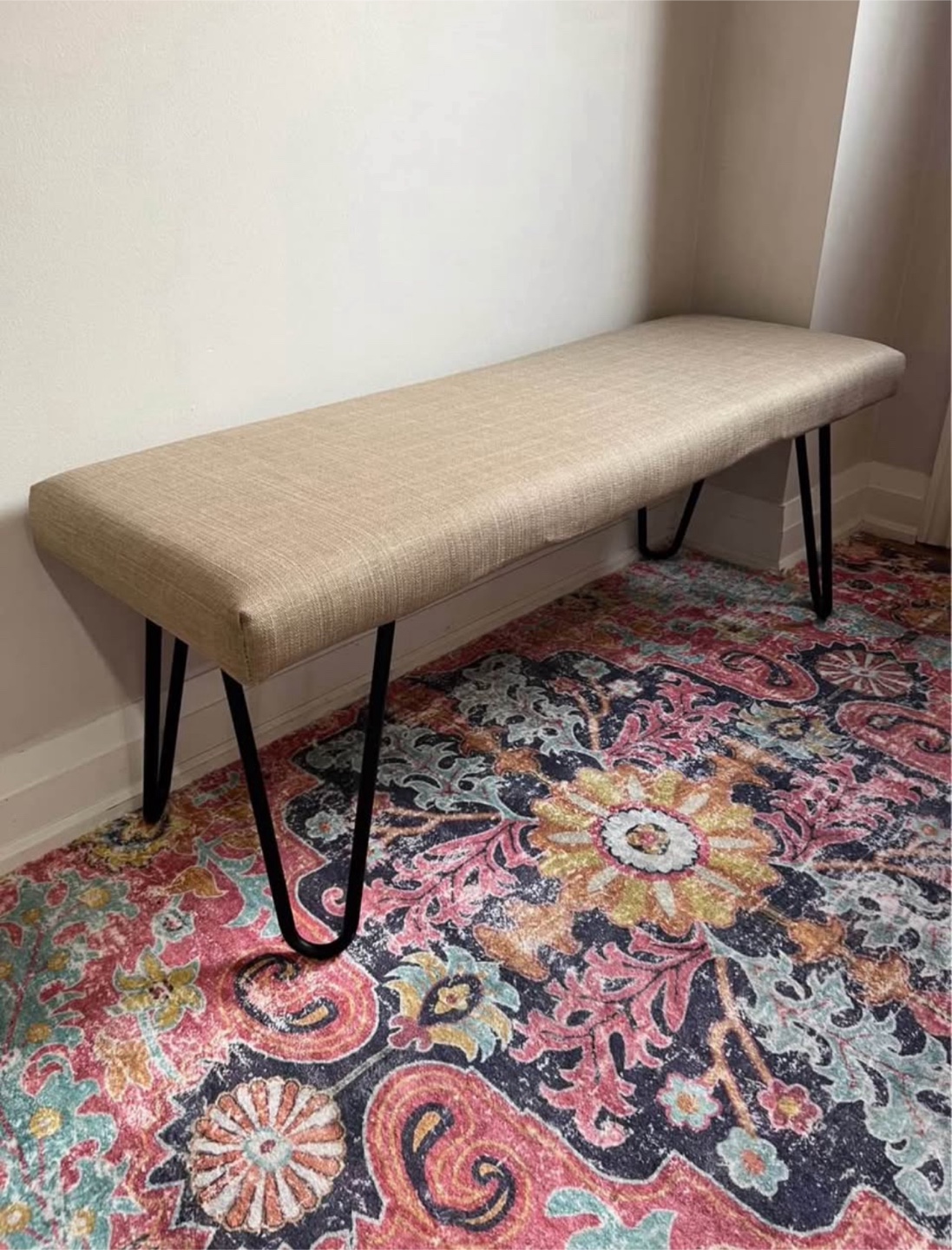 Upholstered Bench with Metal Legs