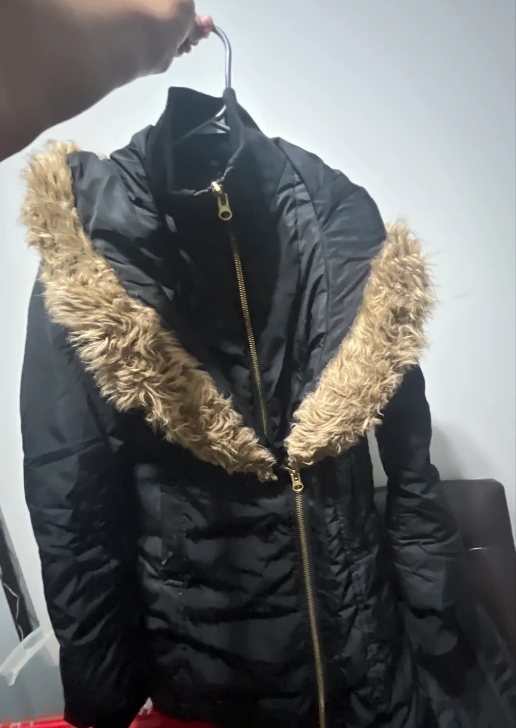 Black Winter Coat with Faux Fur Trim thumbnail