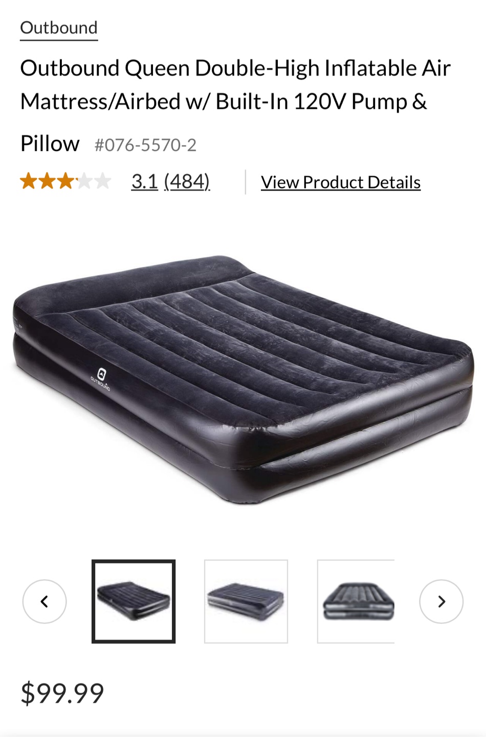 Outbound Queen Air Mattress w/ Built-In Pump - New