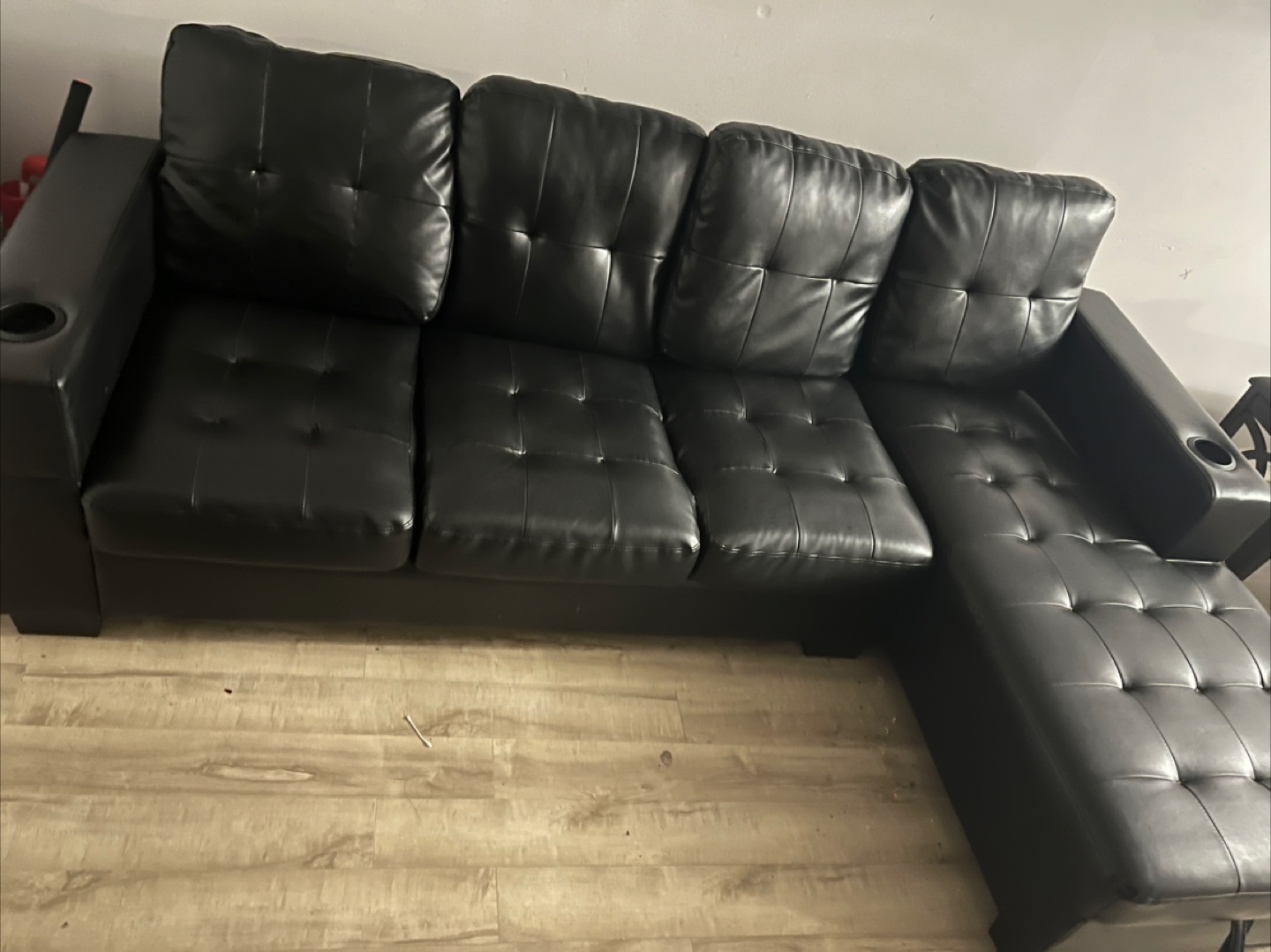 L-Shaped Black Faux Leather Sofa with Storage - photo 3