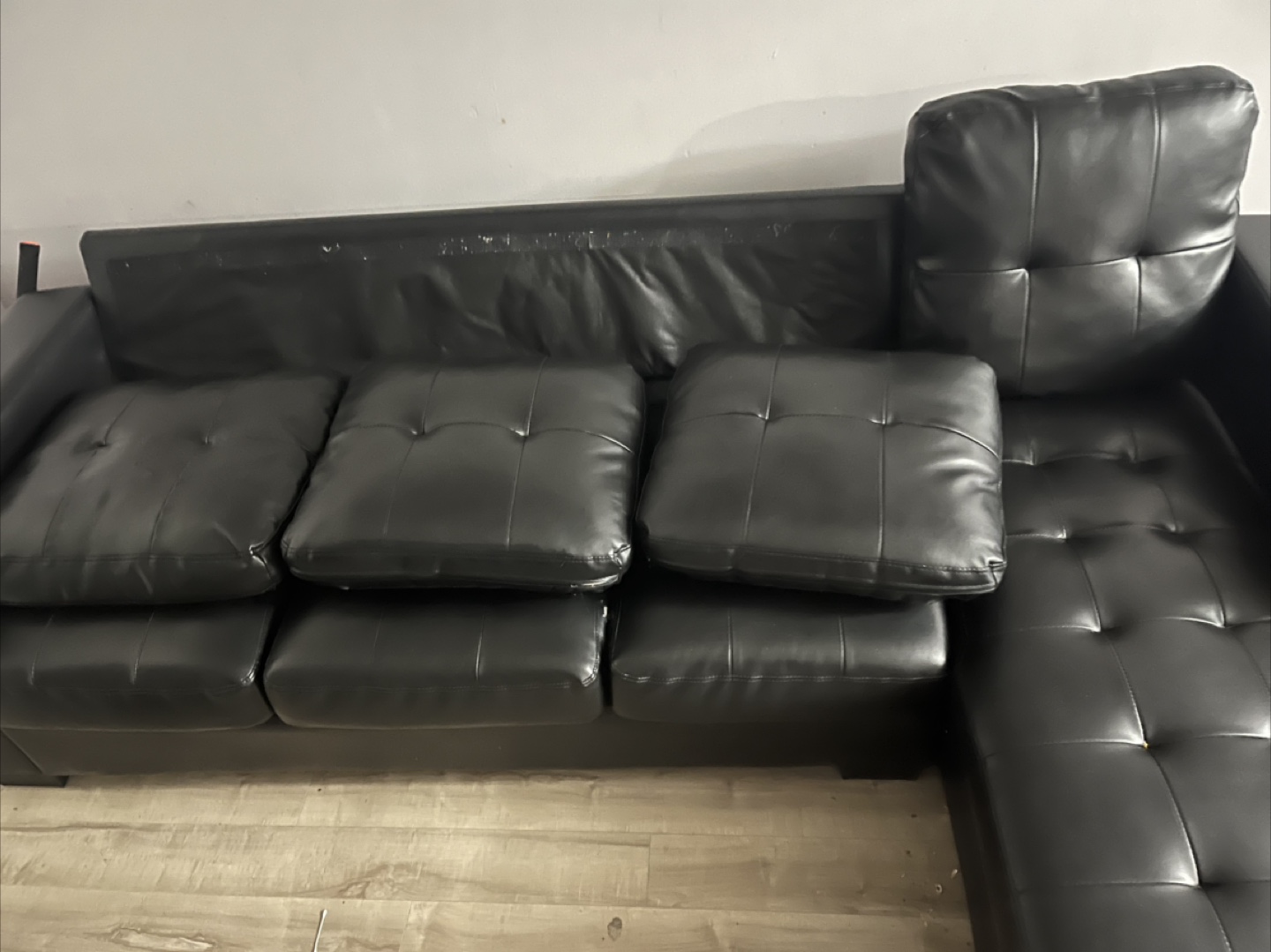 L-Shaped Black Faux Leather Sofa with Storage - photo 2
