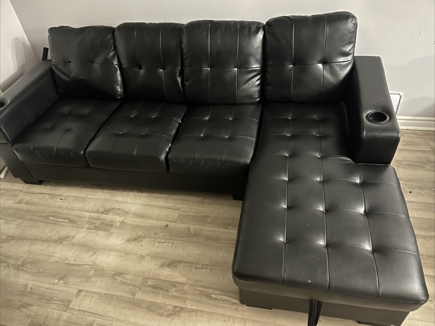 L-Shaped Black Faux Leather Sofa with Storage - photo 4
