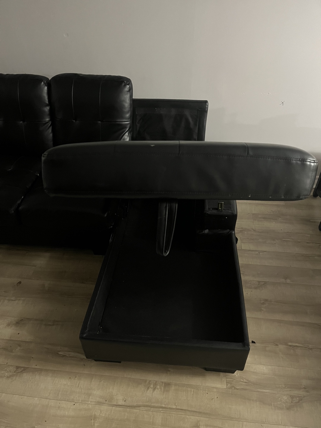 L-Shaped Black Faux Leather Sofa with Storage - photo 5