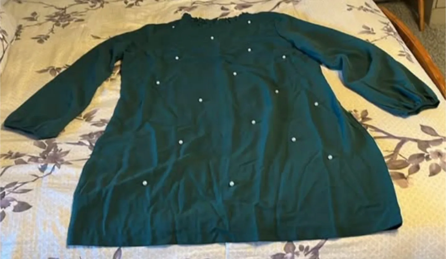 Green Long Sleeve Dress with Pearls thumbnail