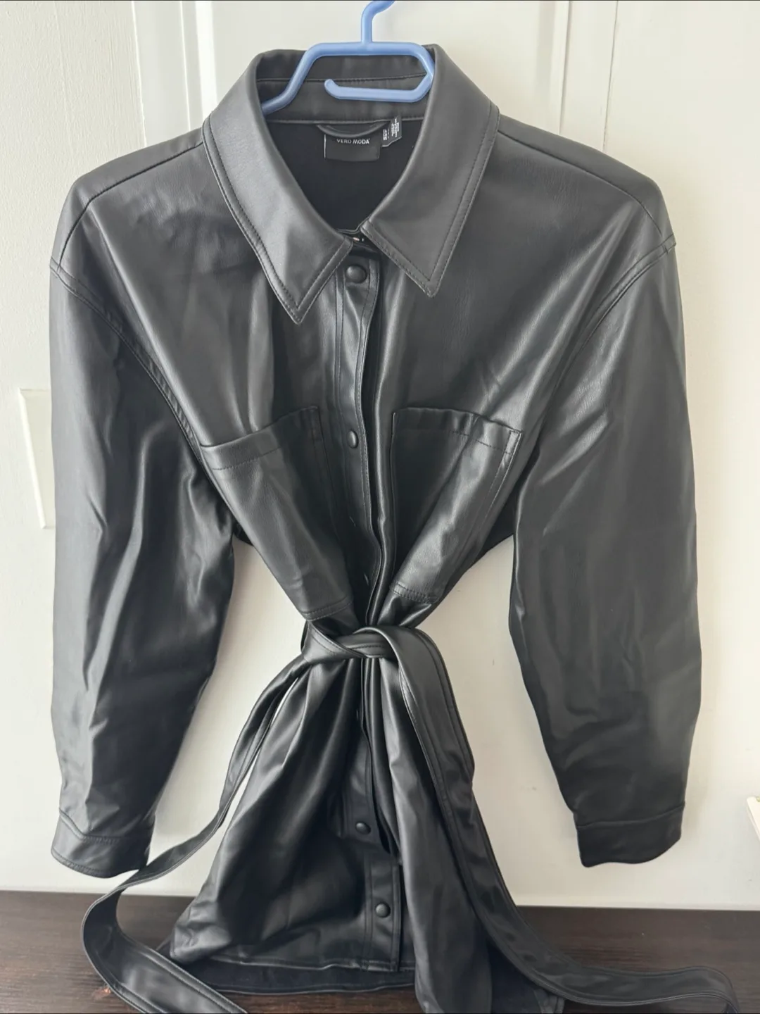 Vero Moda Black Faux Leather Shirt Dress - Size M thumbnail