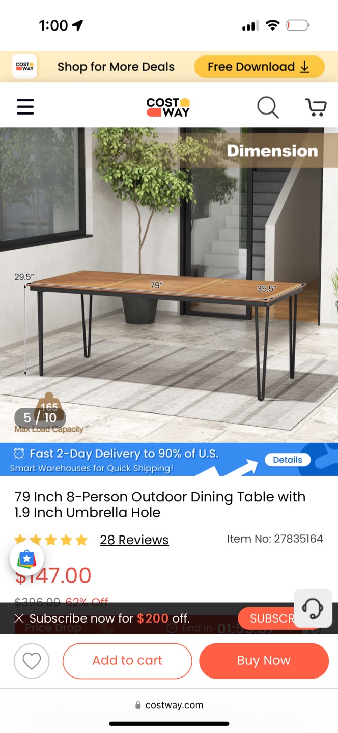 Costway 79 Inch Outdoor Dining Table - photo 2