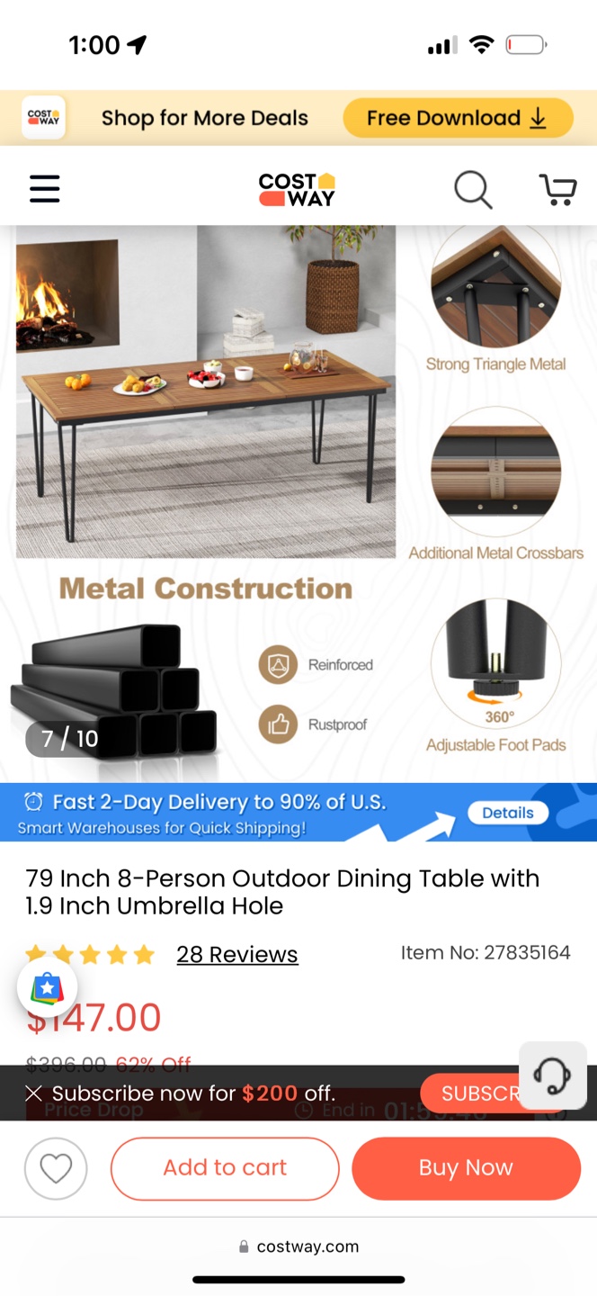 Costway 79 Inch Outdoor Dining Table - photo 3