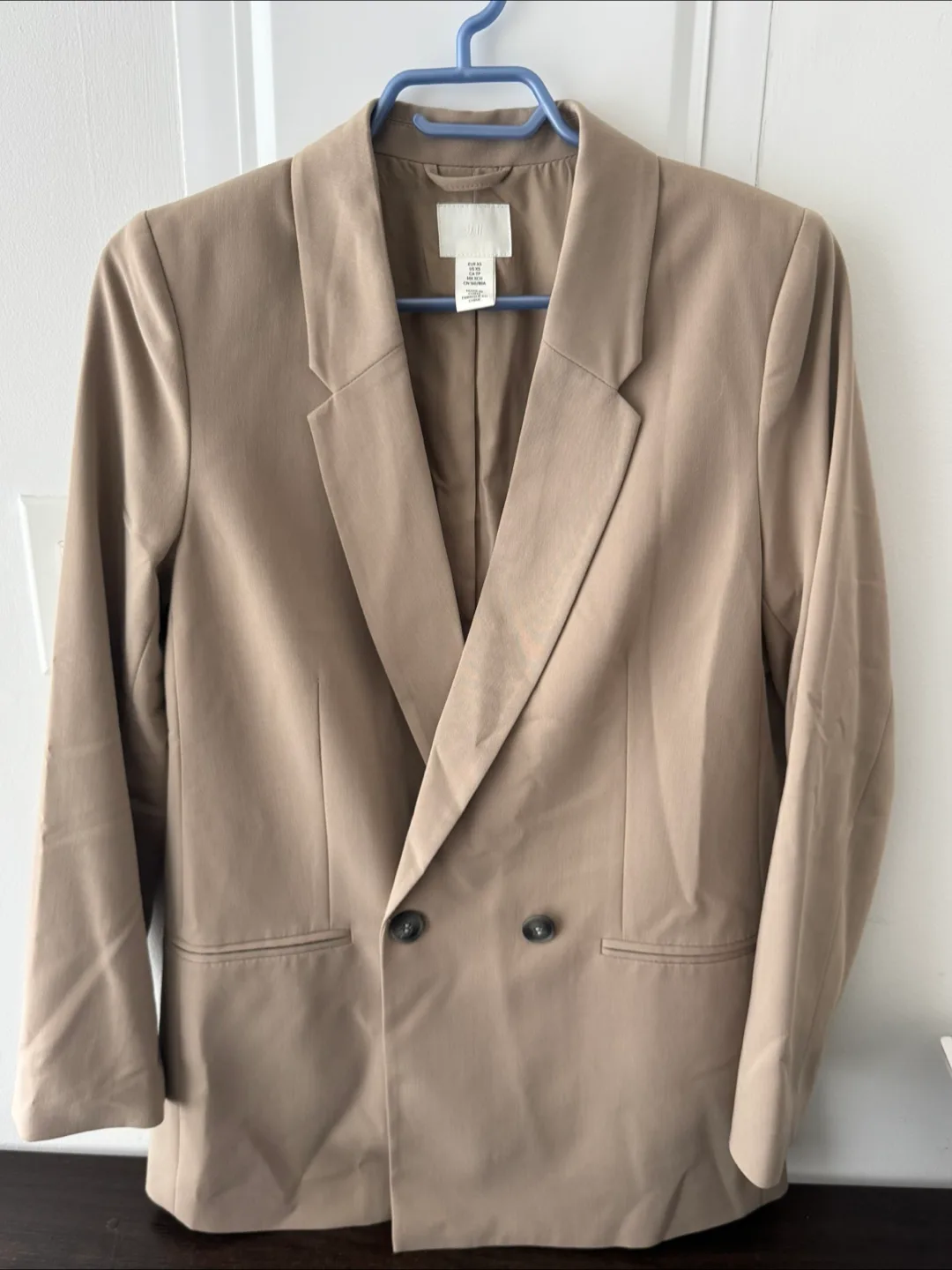 H&M Beige Double Breasted Blazer - Size EUR 36 thumbnail
