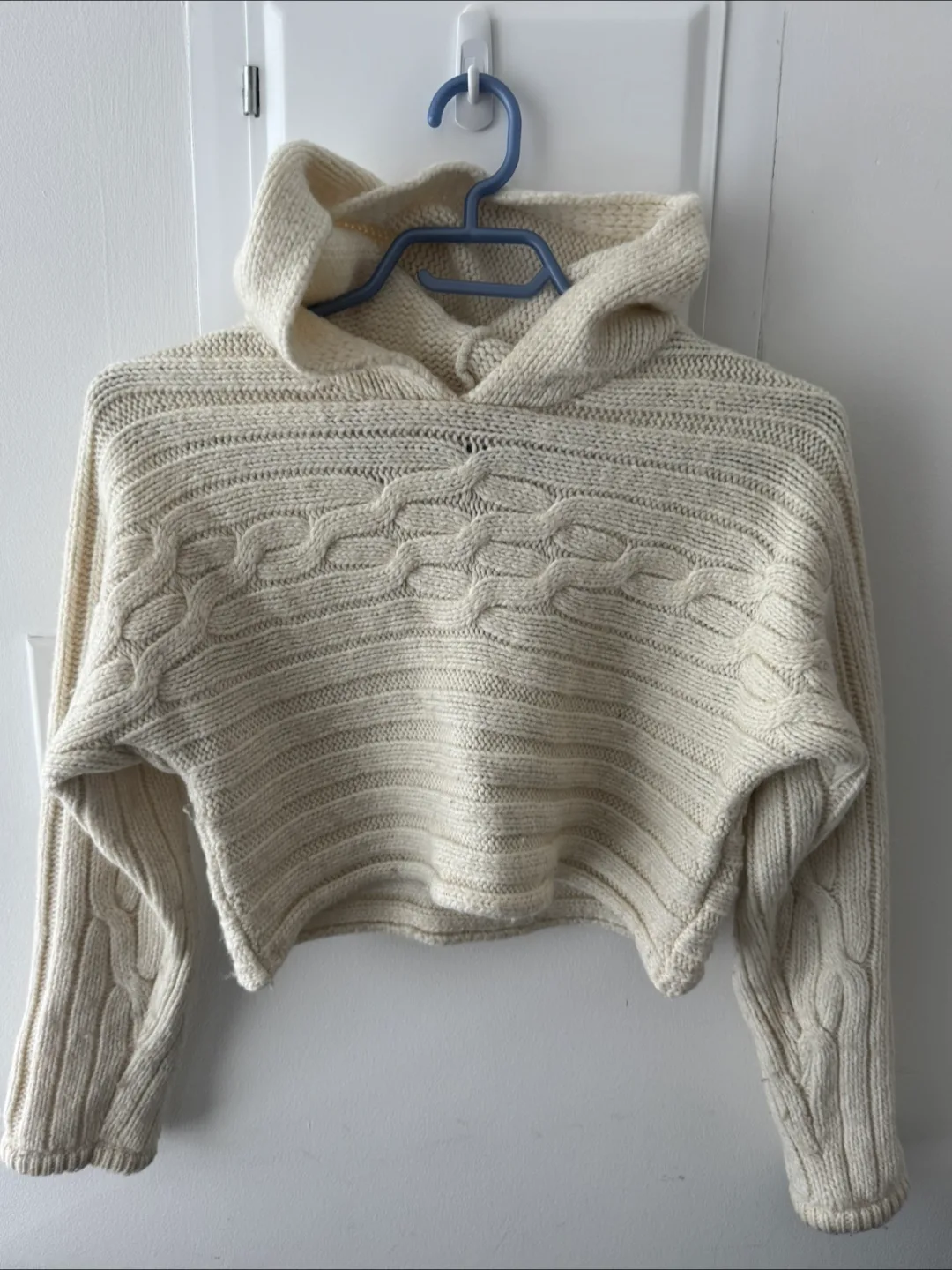 Cream Cropped Knit Hoodie - Size Small thumbnail