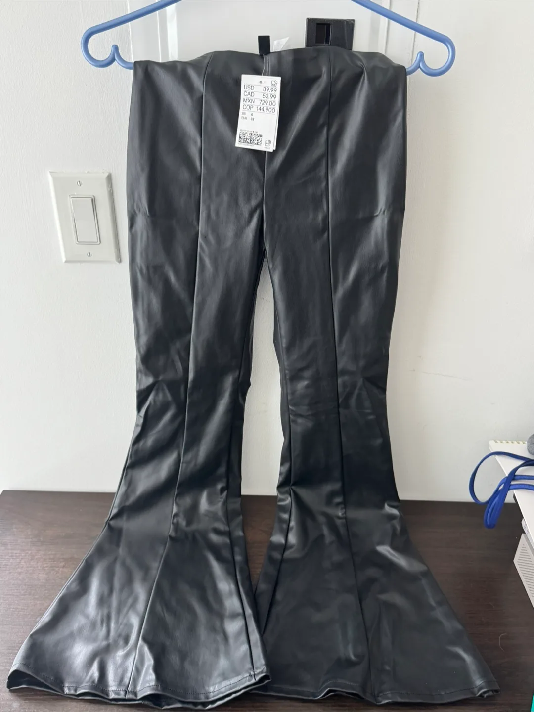 H&M Black Faux Leather Flare Pants - Size S thumbnail
