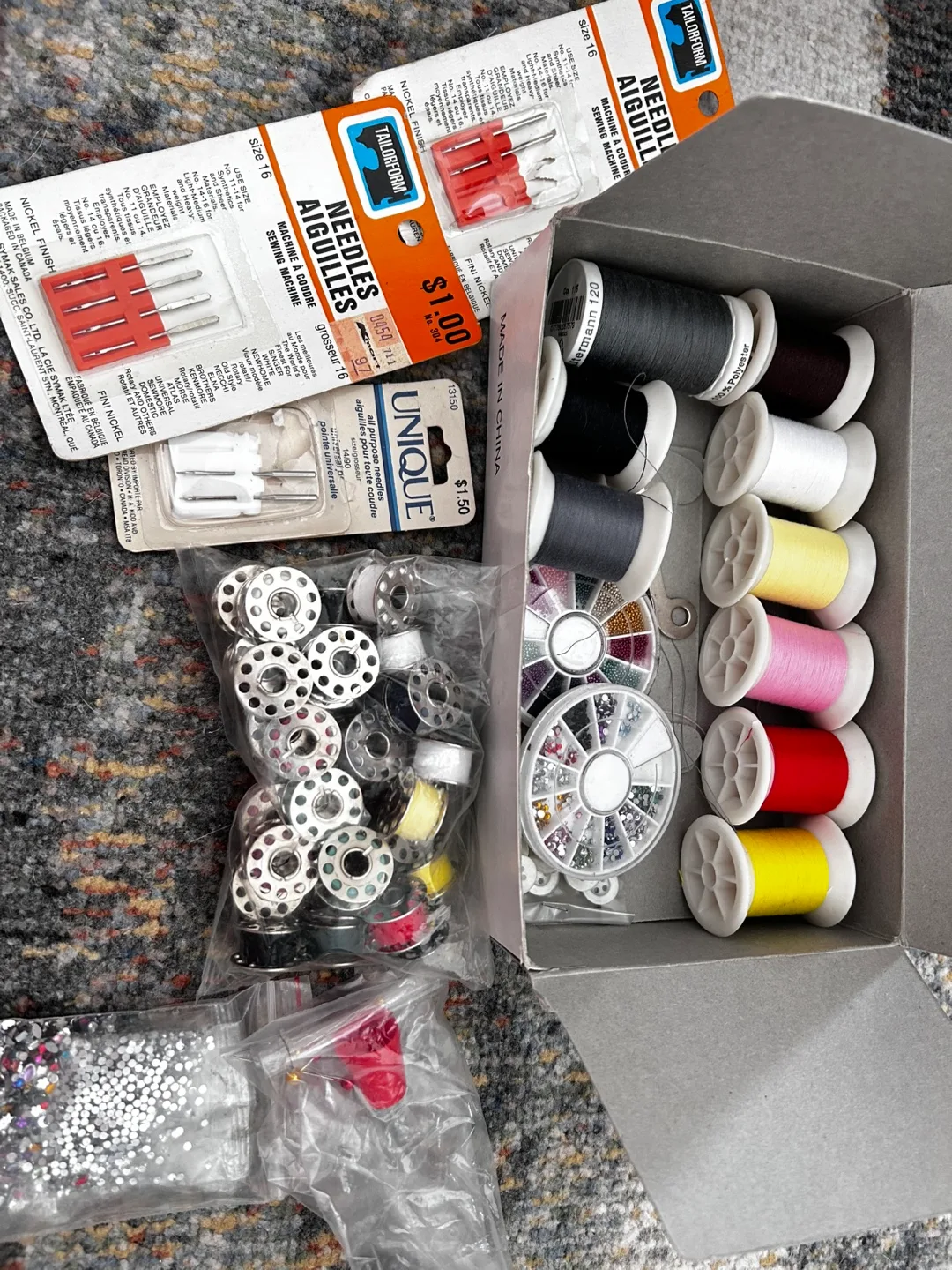 Sewing Supplies Lot: Needles, Threads, Bobbins & More! thumbnail