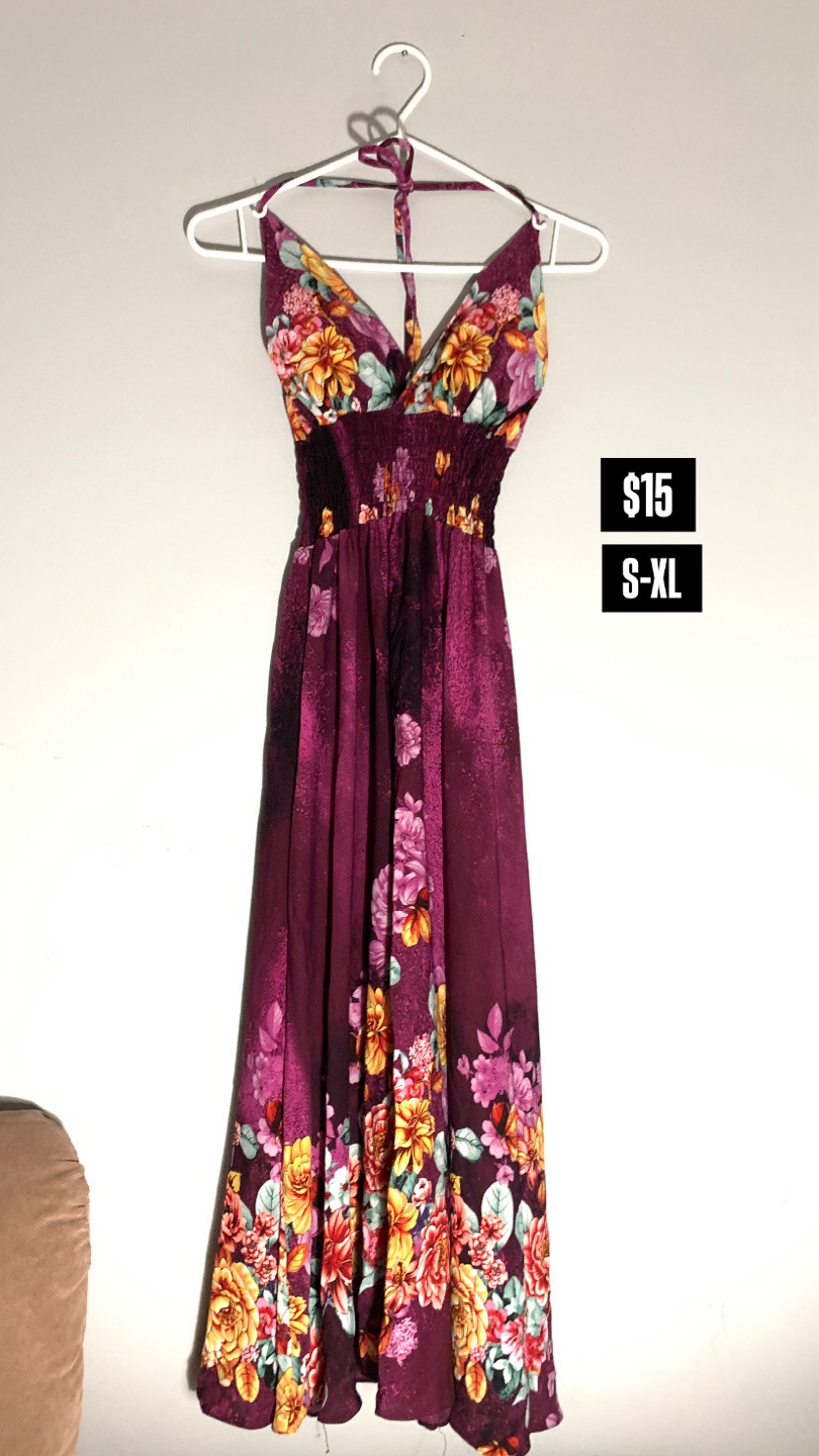 Floral Halter Maxi Dress, Size S-XL