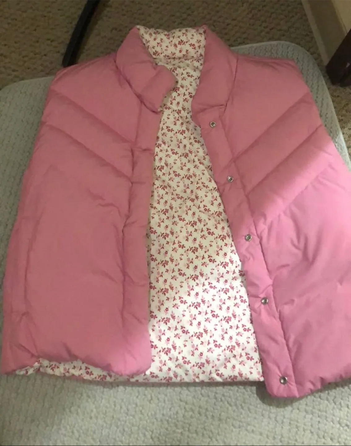 Pink Puffer Vest with Floral Lining thumbnail