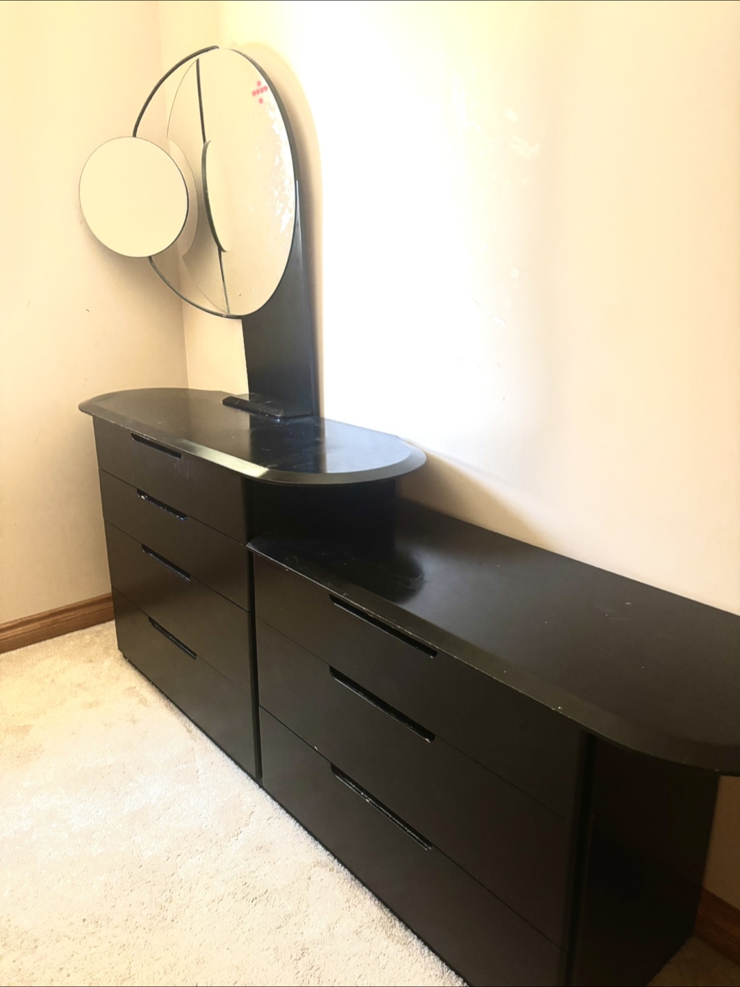 URGENT 🚨 Modern Black Dresser with Circular Mirror – $50 - photo 3