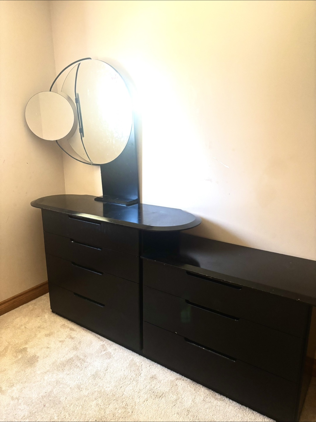 URGENT 🚨 Modern Black Dresser with Circular Mirror – $50 - photo 4
