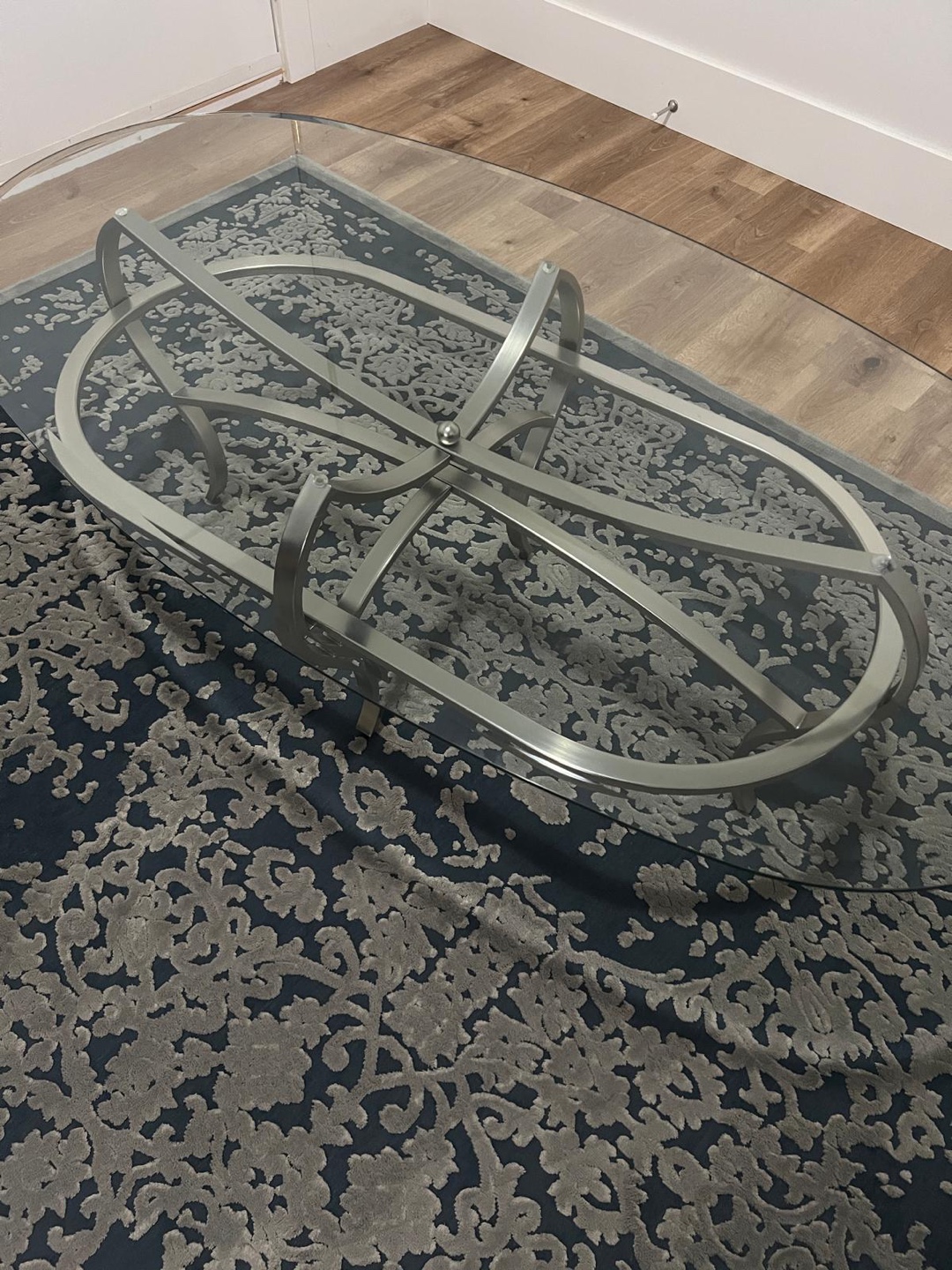 Oval Glass Coffee Table - Silver Frame - photo 3