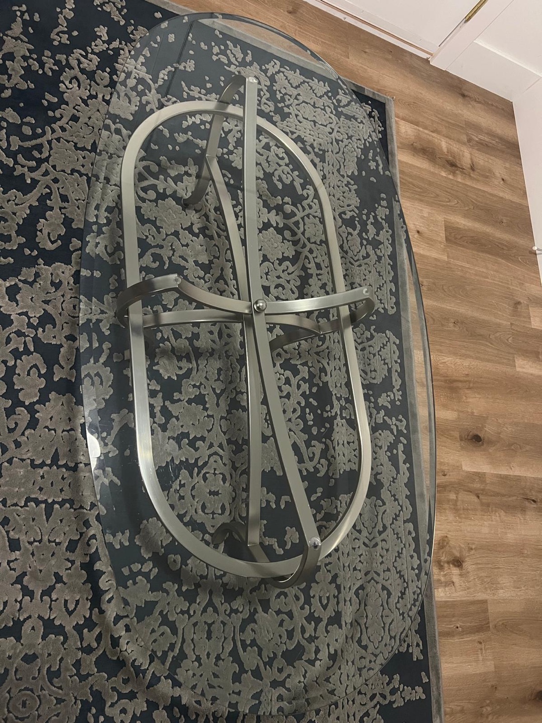 Oval Glass Coffee Table - Silver Frame - photo 2